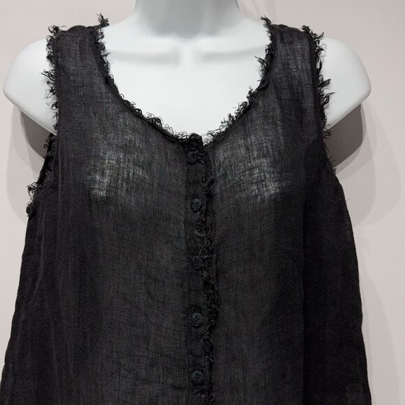 Eileen Fisher Sleeveless Oversized Blouse Black Italian Linen Buttons Women’s XS - Picture 7 of 13